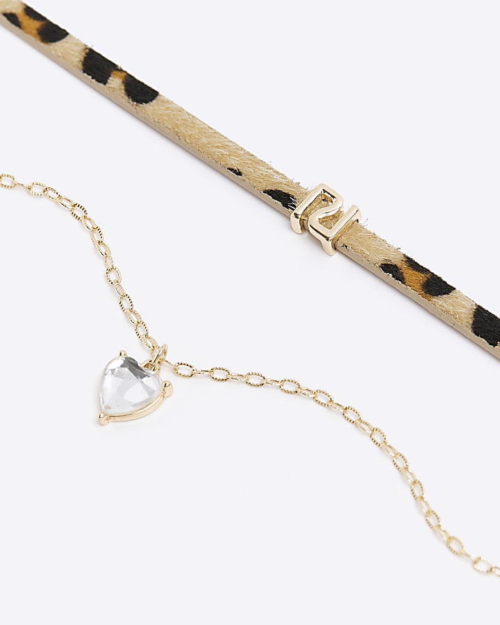 Girls RI Leopard Heart Choker Necklace