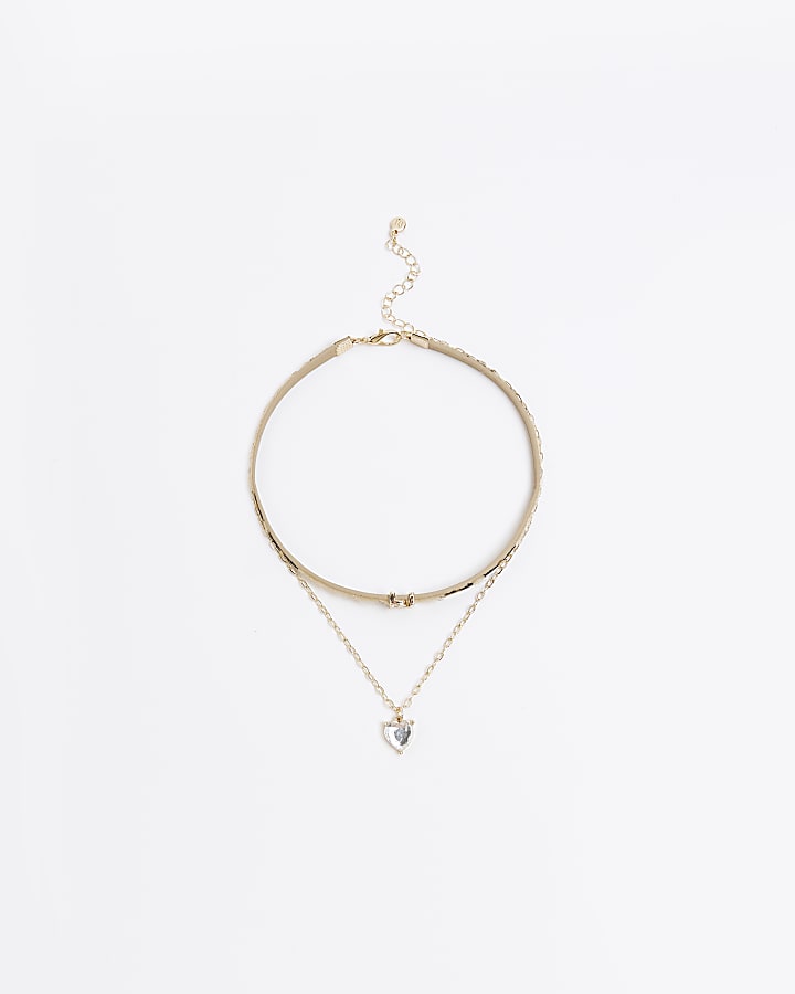 Girls RI Leopard Heart Choker Necklace