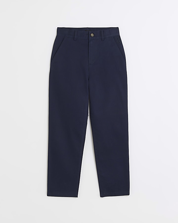 Boys navy stretch chino trousers