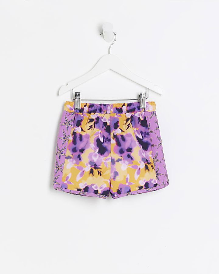 Mini boys orange floral swim shorts