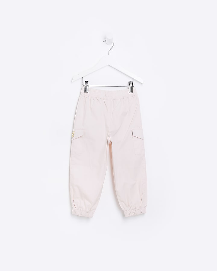 Mini Girls Pink Embroidered Cargo Trousers