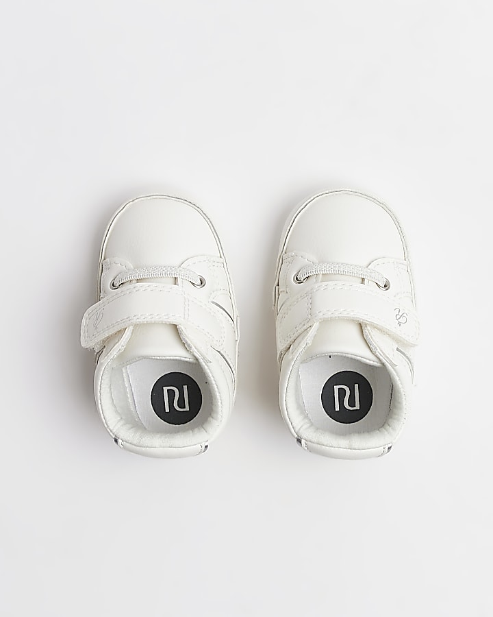 Baby White Velcro Lace up Trainers