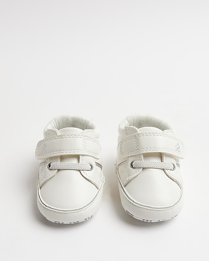 Baby White Velcro Lace up Trainers