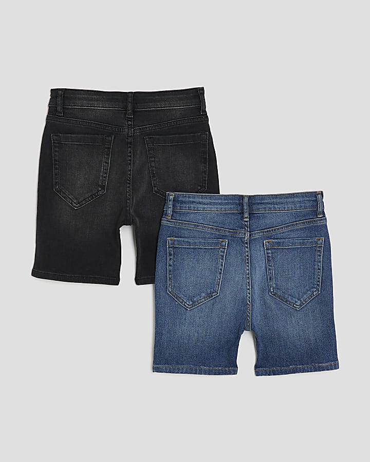 Boys Black Denim Pack Of 2 Shorts