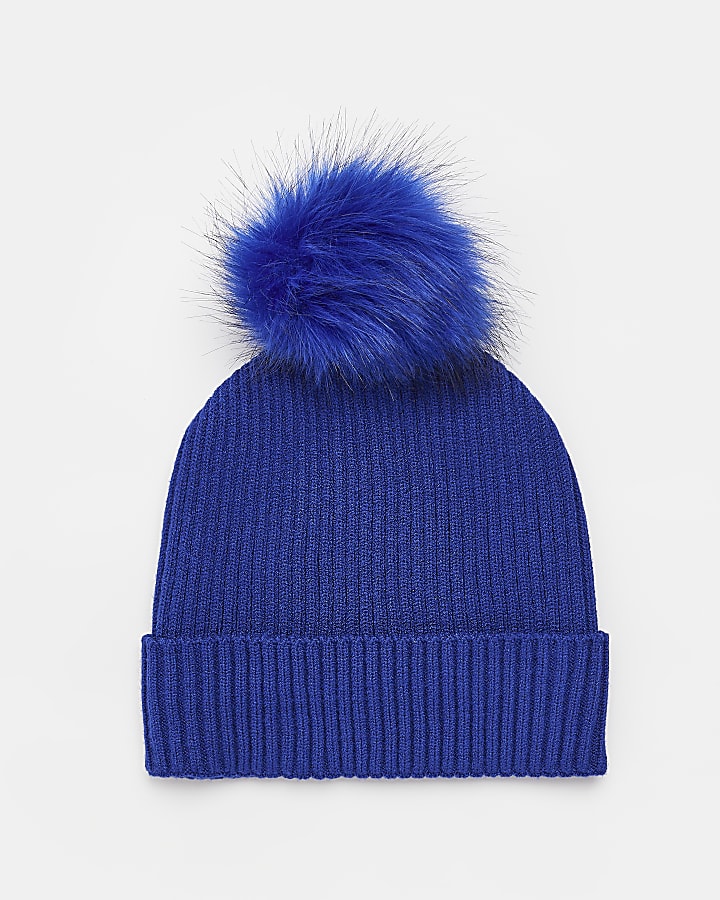 Boys navy quilted pom pom beanie hat