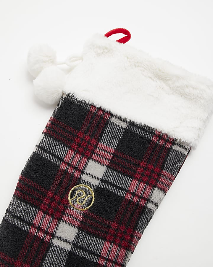 Red Check Faux Fur Family Christmas Stocking