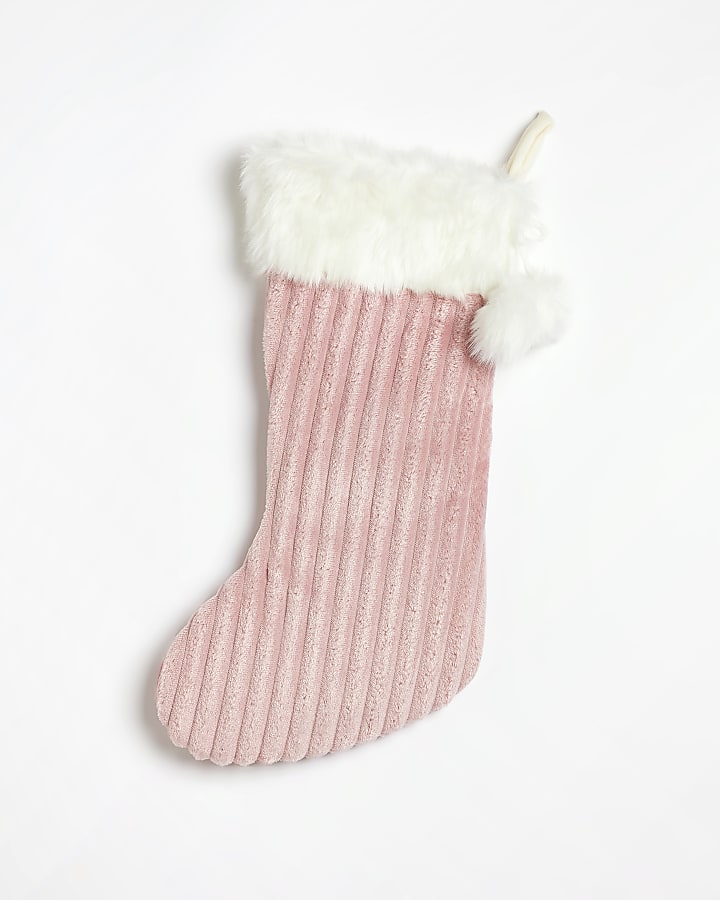 Girls Pink faux fur Satin Bow Stocking