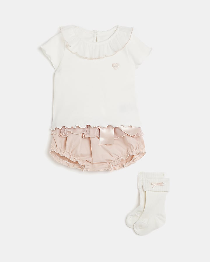 Baby girls Pink frill Bloomers 3 piece outfit