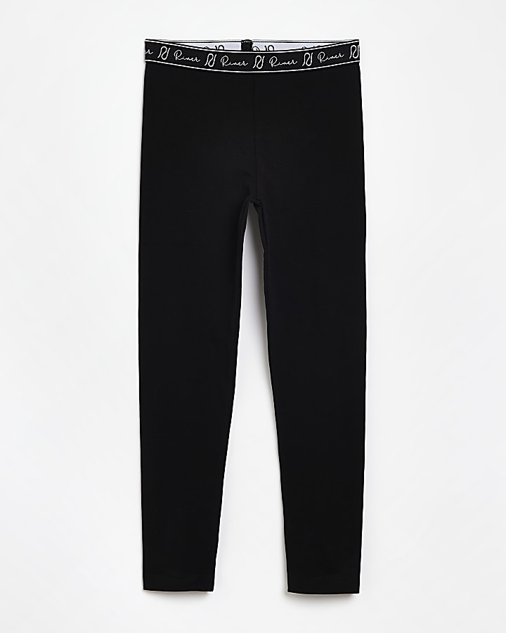 Girls Black RI Waistband Leggings River Island
