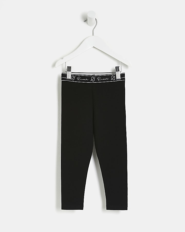 Mini Girls Black RI Waistband Leggings River Island