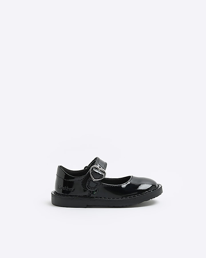 Mini girls Kickers black leather buckle shoes