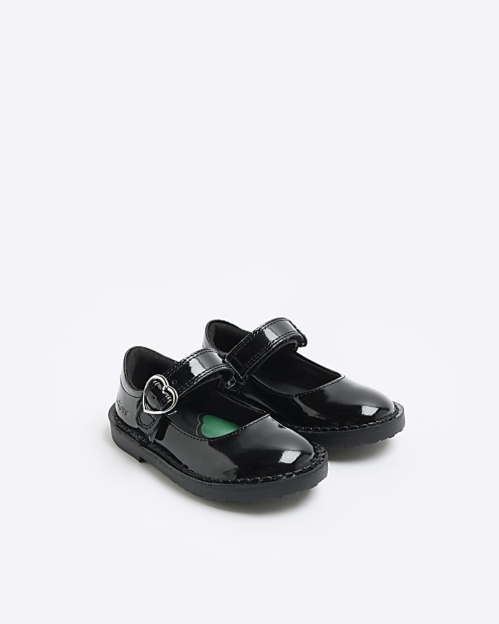 Mini girls Kickers black leather buckle shoes