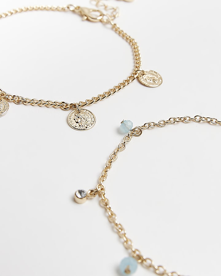 Gold colour multipack anklets