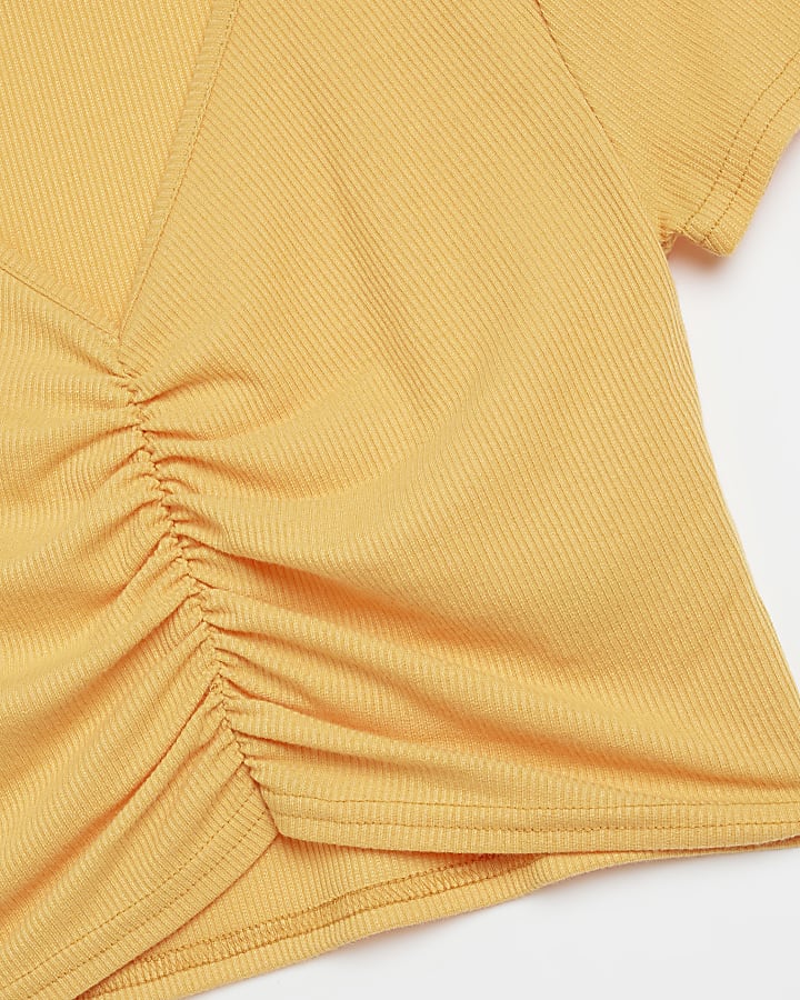 Girls orange ruched v neck top