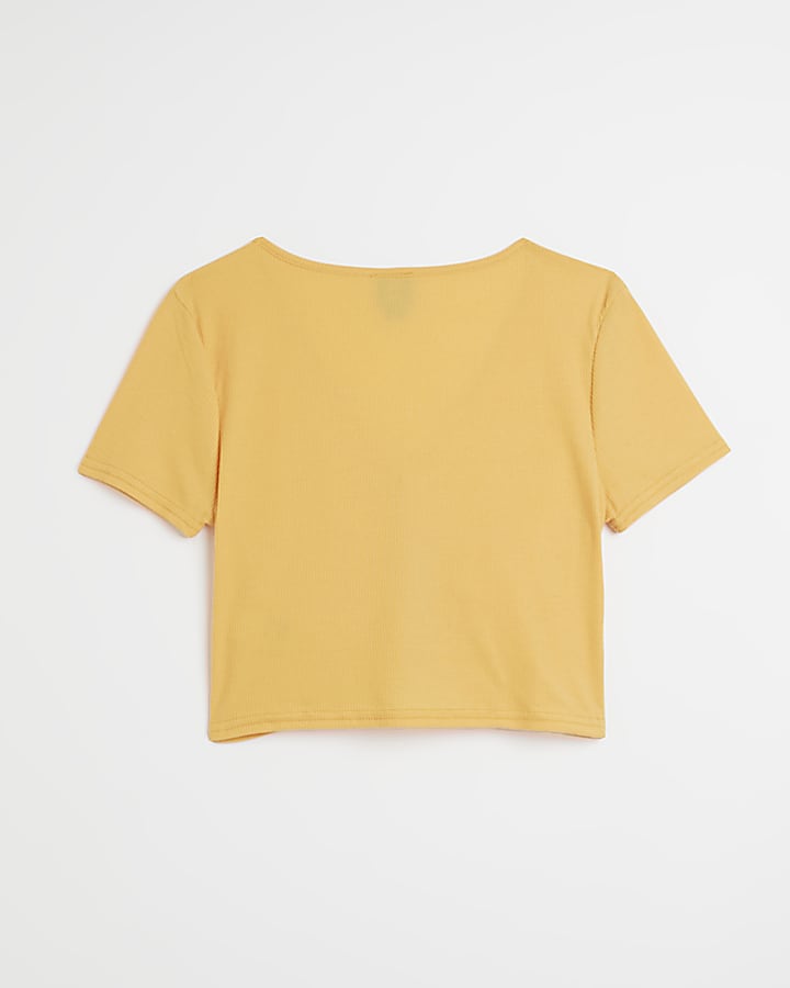 Girls orange ruched v neck top