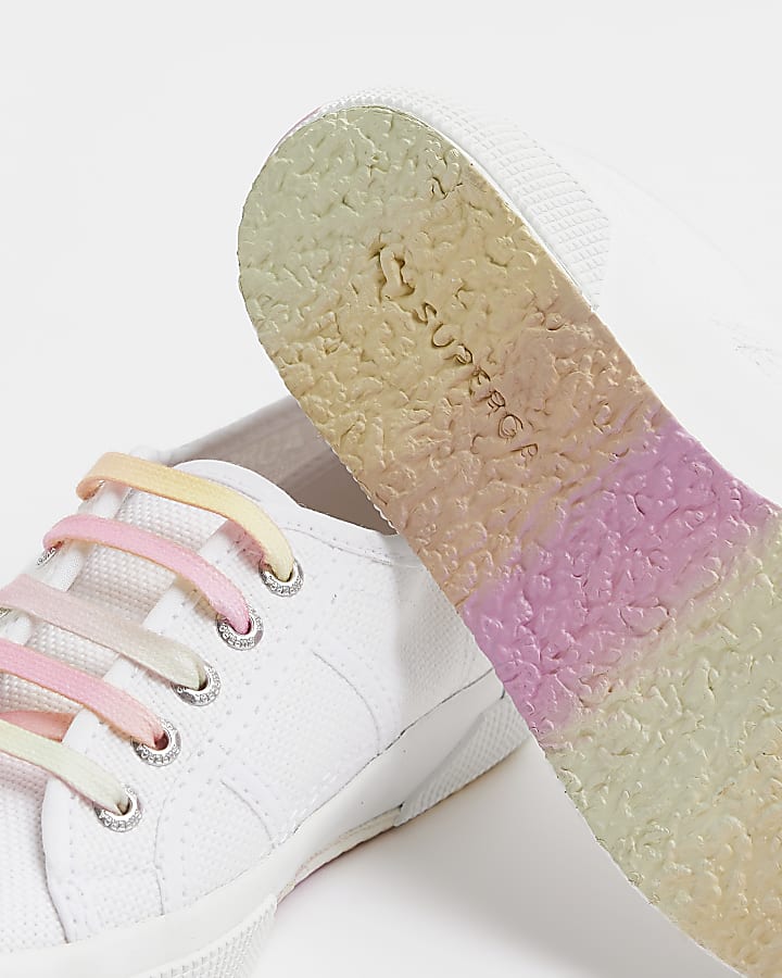 Girls White Superga Rainbow laces Trainers