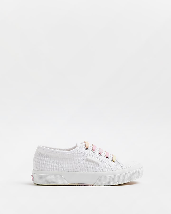 Girls White Superga Rainbow laces Trainers