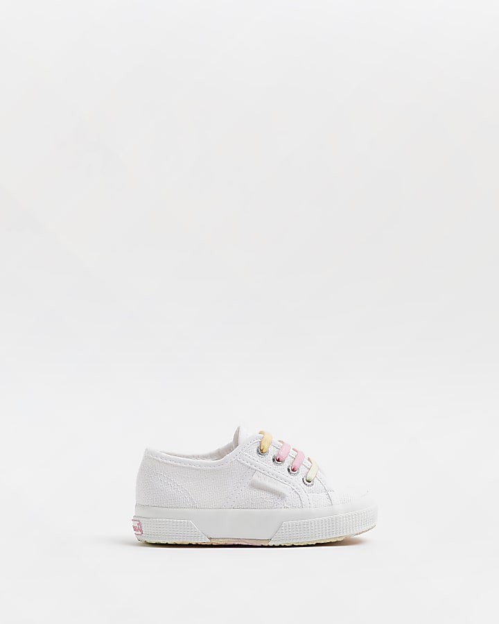 Mini girls White Superga Rainbow Trainers River Island