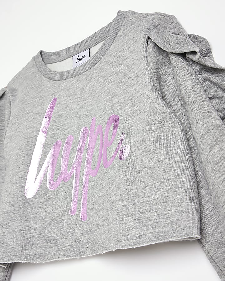 Girls grey HYPE ruffle sleeve sweatshirt