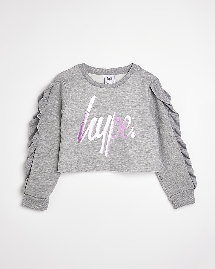 Girls grey HYPE ruffle sleeve sweatshirt