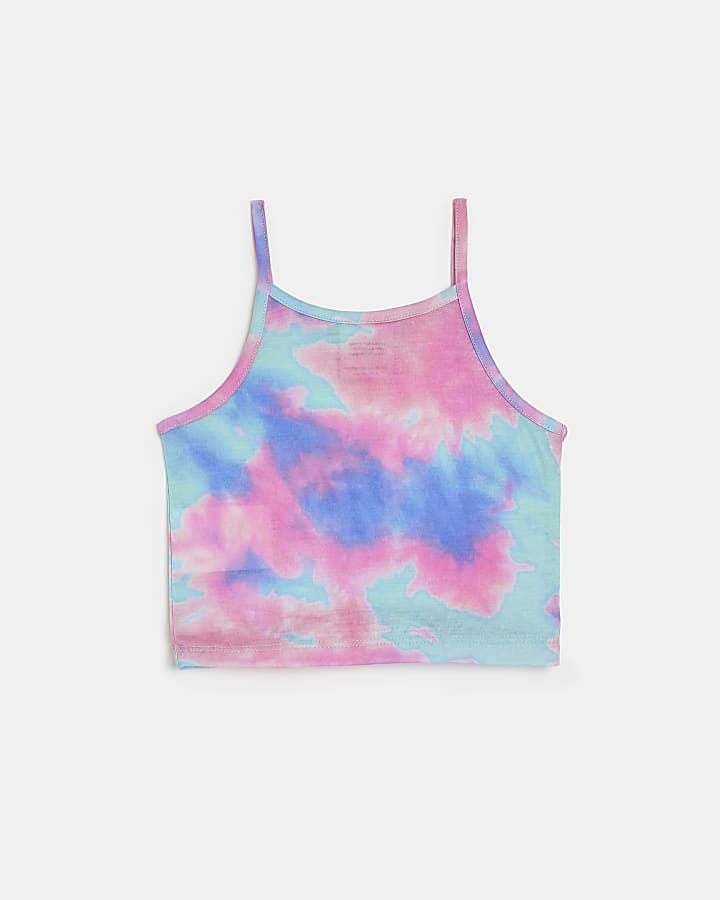 Girls pink HYPE tie dye cami top