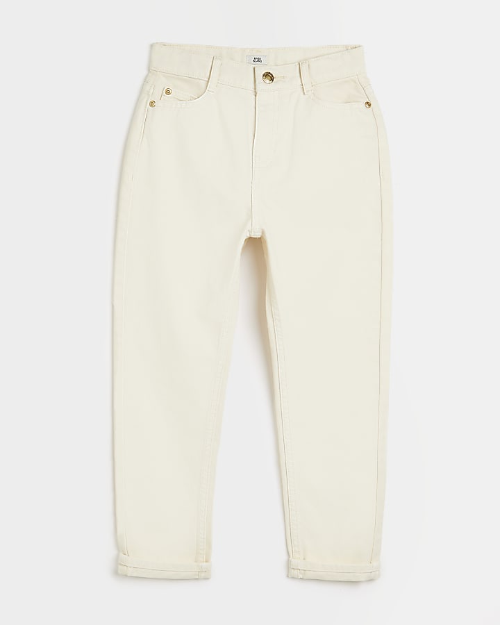 Girls Beige Mom Jeans