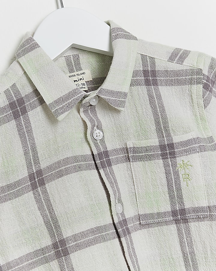 Mini boys grey check short sleeve shirt