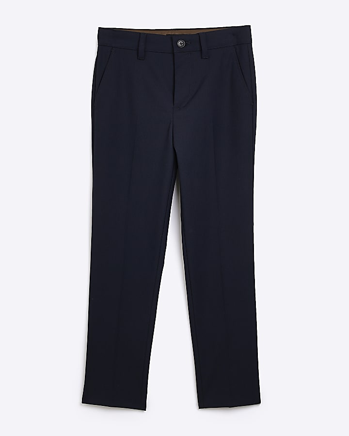 Boys navy suit trousers River Island