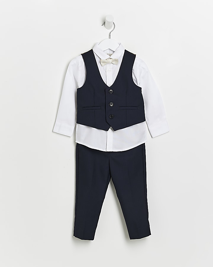 Mini boys navy 3 piece suit set