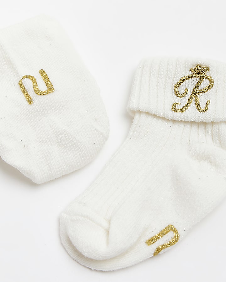 Baby cream RI embroidered socks 2 pack