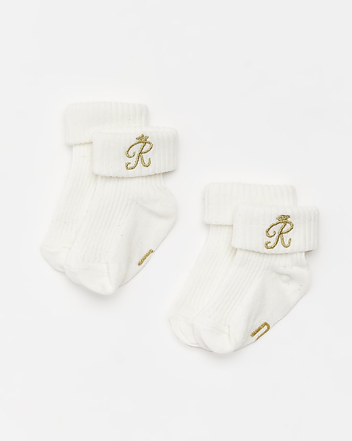 Baby cream RI embroidered socks 2 pack