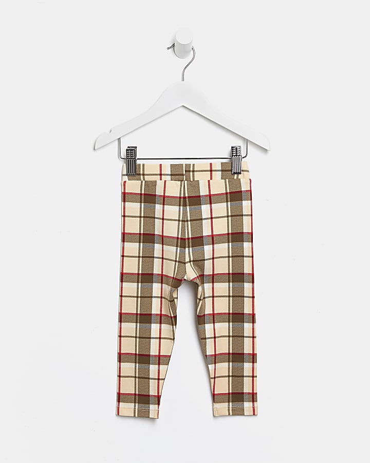 Mini Girls Beige Check Leggings