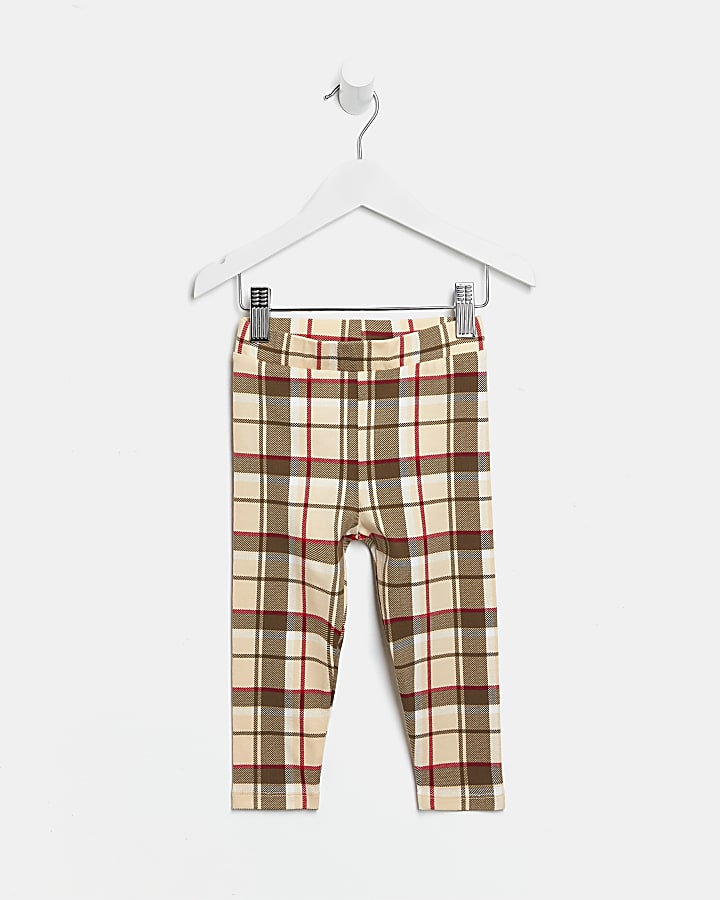 Mini Girls Beige Check Leggings