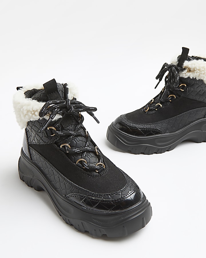 Girls black RI borg lace up hiker boots