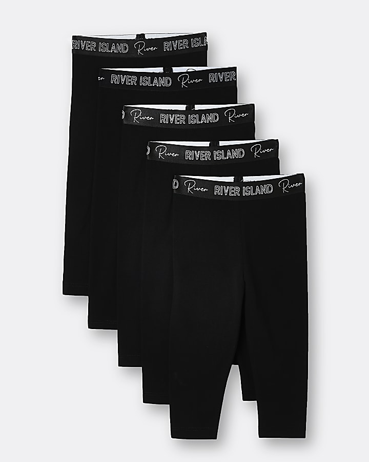 Mini girls black RI waistband leggings 5 pack River Island