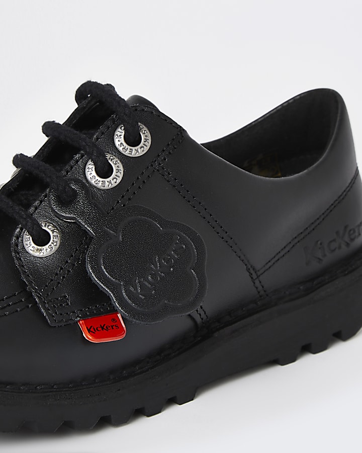 Girls black Kickers leather lace up shoes