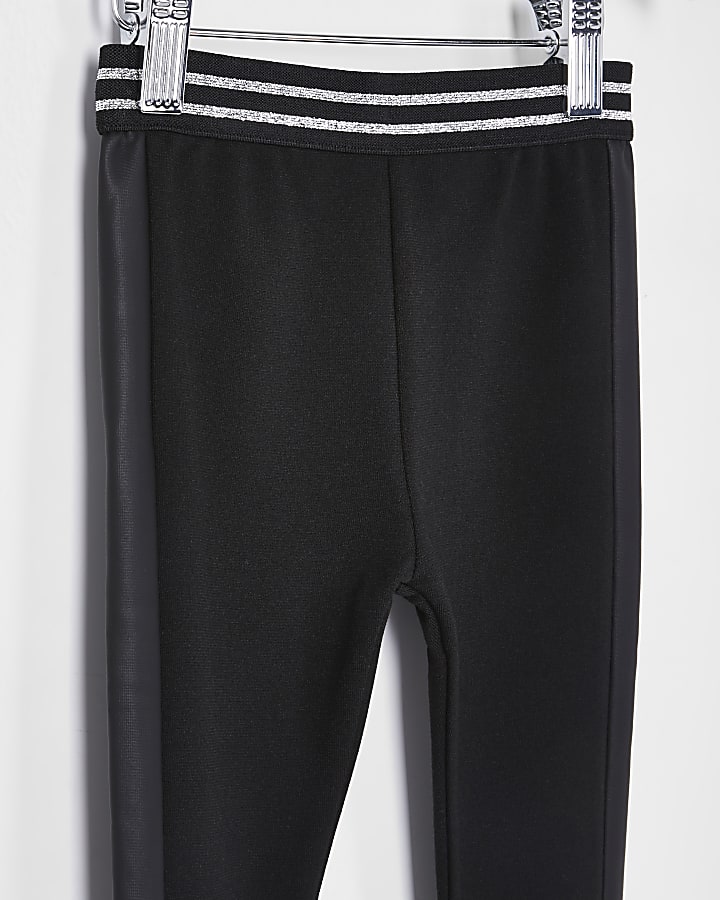 Mini girls black stripe leggings