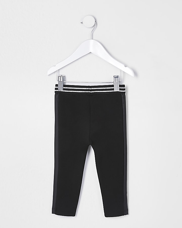 Mini girls black stripe leggings