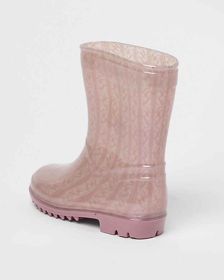 Mini girls pink RI monogram wellie boots