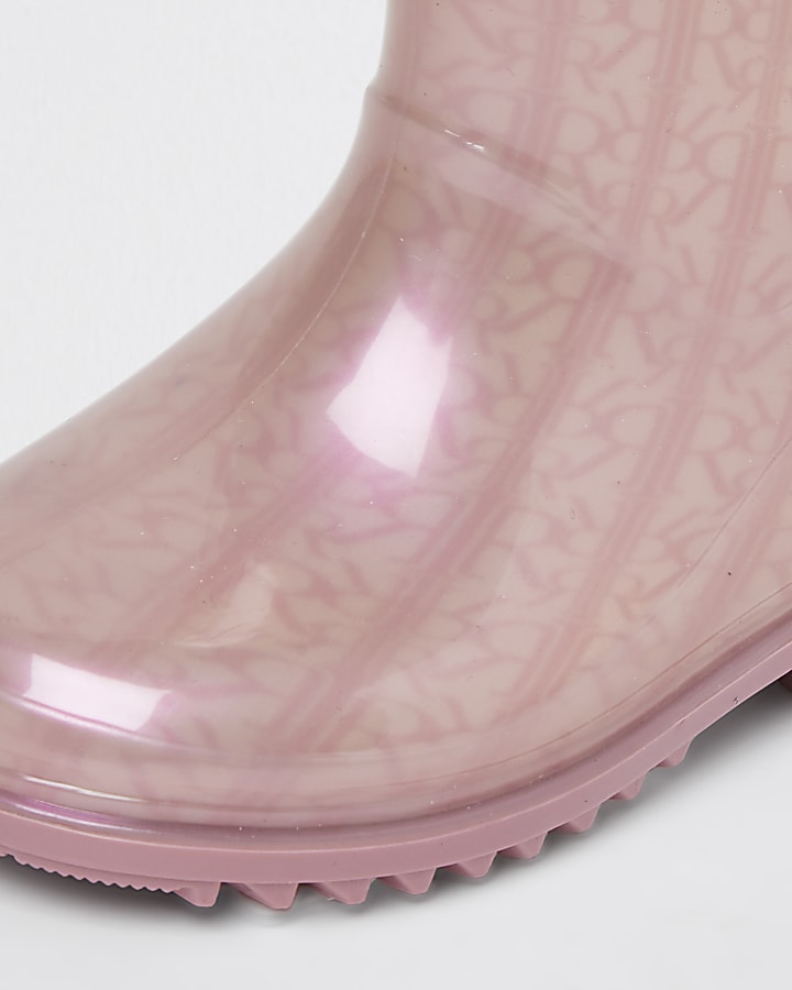 Mini girls pink RI monogram wellie boots