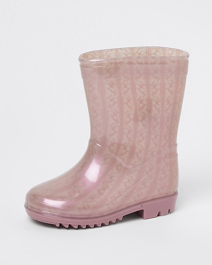 Mini girls pink RI monogram wellie boots