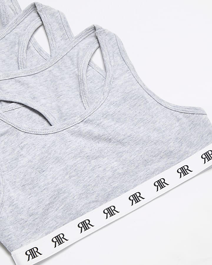 Girls Pack Of 3 Grey RI Racer Crop Tops