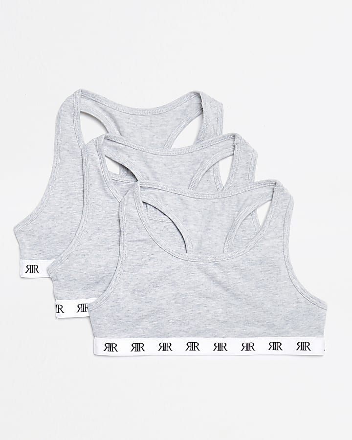 Girls grey RI racer crop top 3 pack