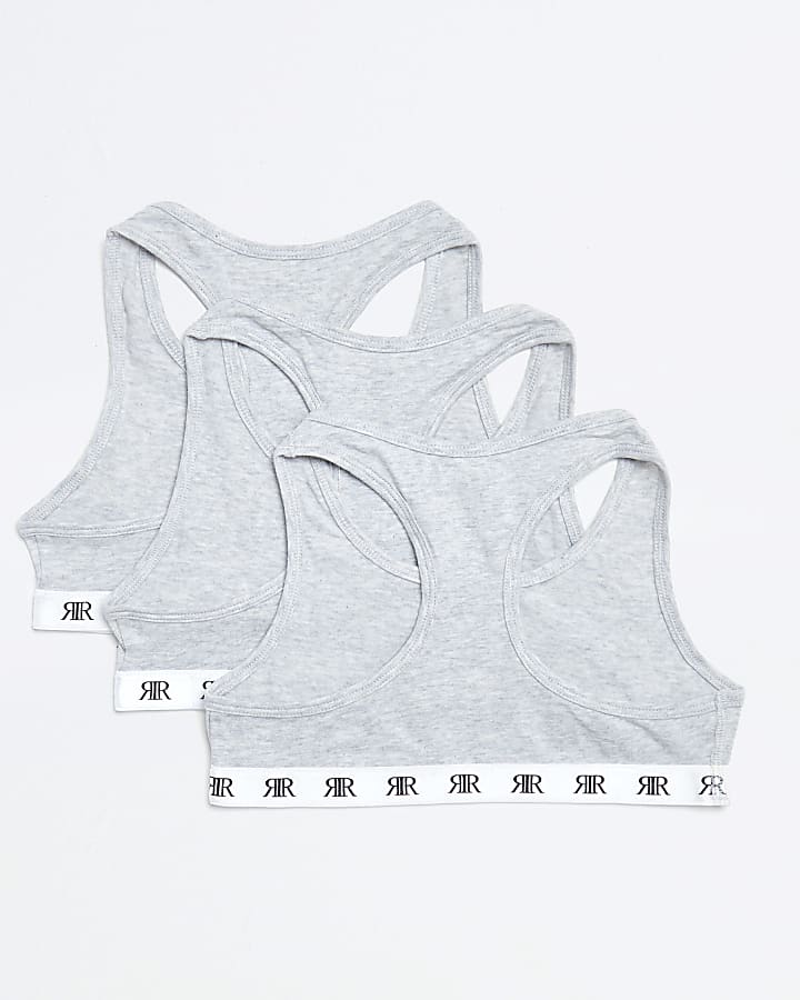 Girls Pack Of 3 Grey RI Racer Crop Tops