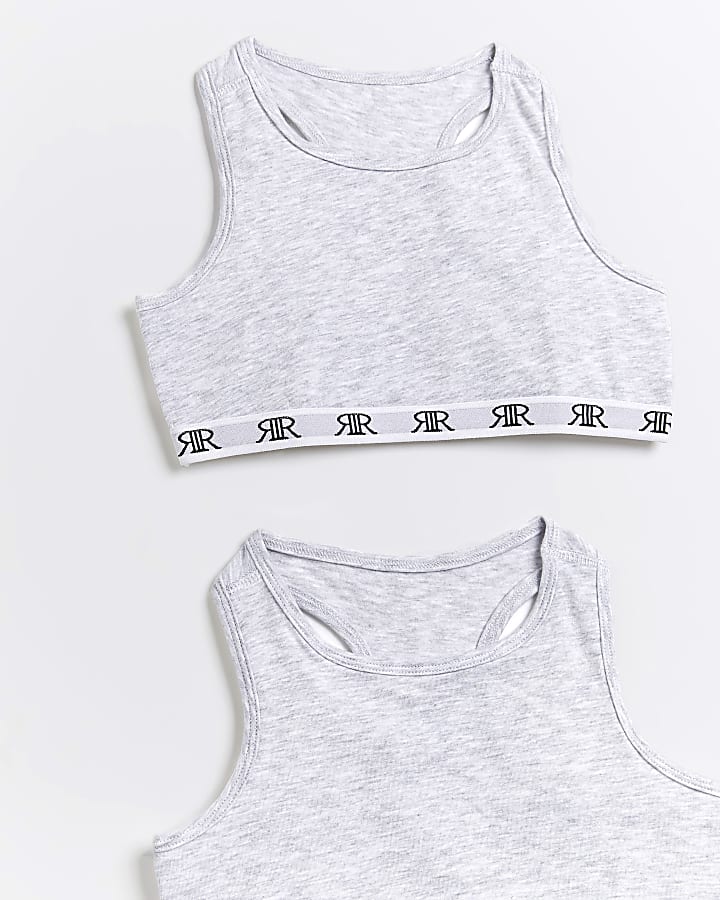 Girls Pack Of 3 Grey RI Racer Crop Tops