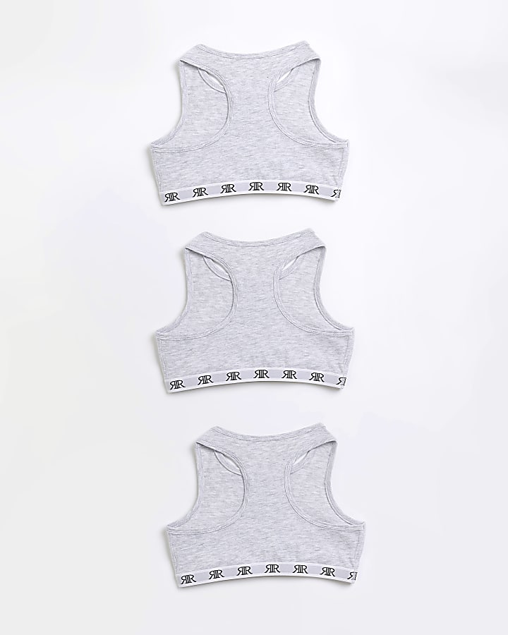 Girls Pack Of 3 Grey RI Racer Crop Tops