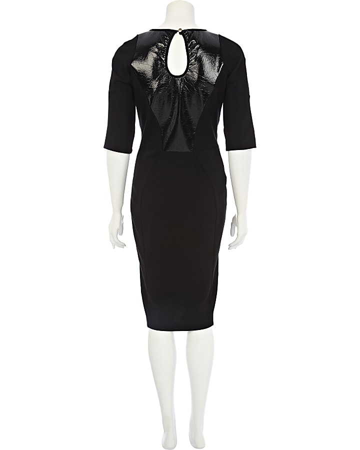 Black leather look panelled bodycon dress