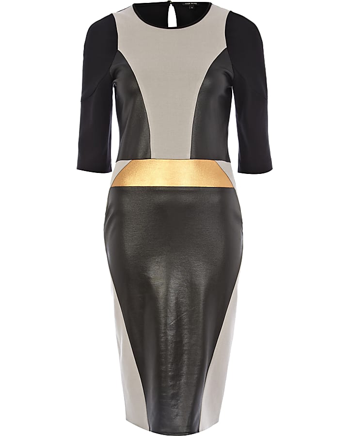 Grey colour block bodycon dress