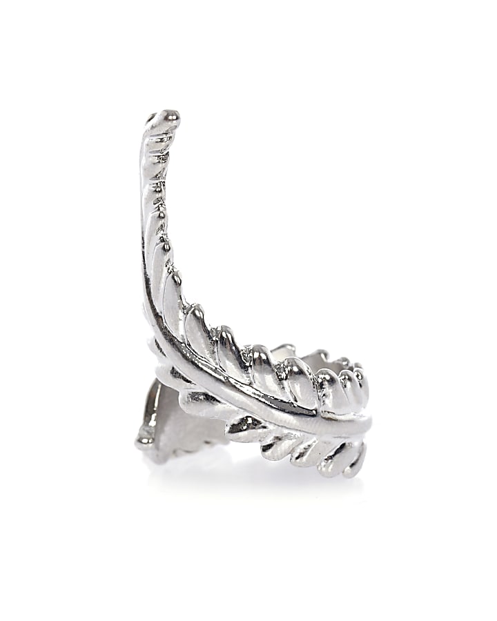 Silver tone twisted leaf ring