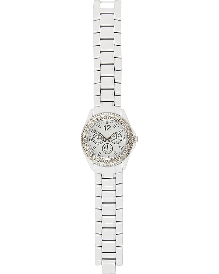 White diamante encrusted bracelet watch